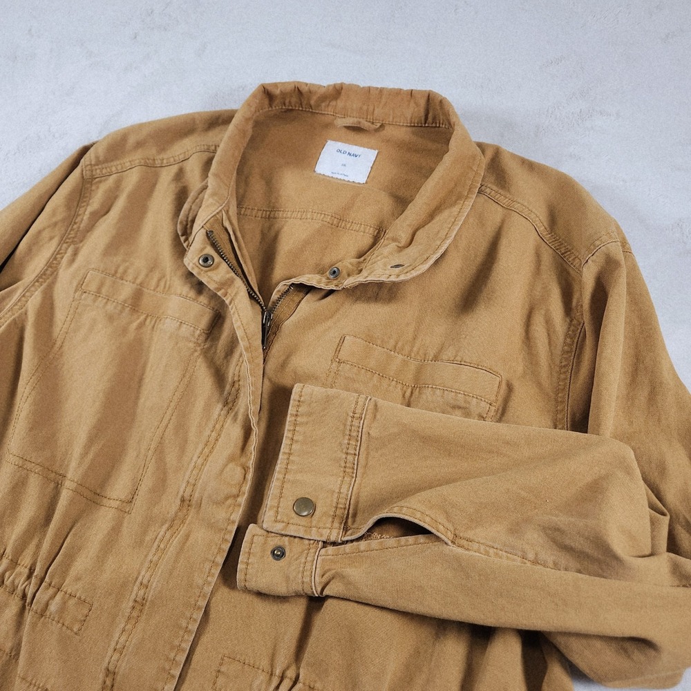 Old Navy Womens XXL Tan Utility Field Jacket Canvas Cinched Waist Coat Brown